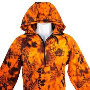 Kryptek Inferno Camo Hoodie Mens Medium 1/4 Zip Pullover Hunting Orange 15SHPJ